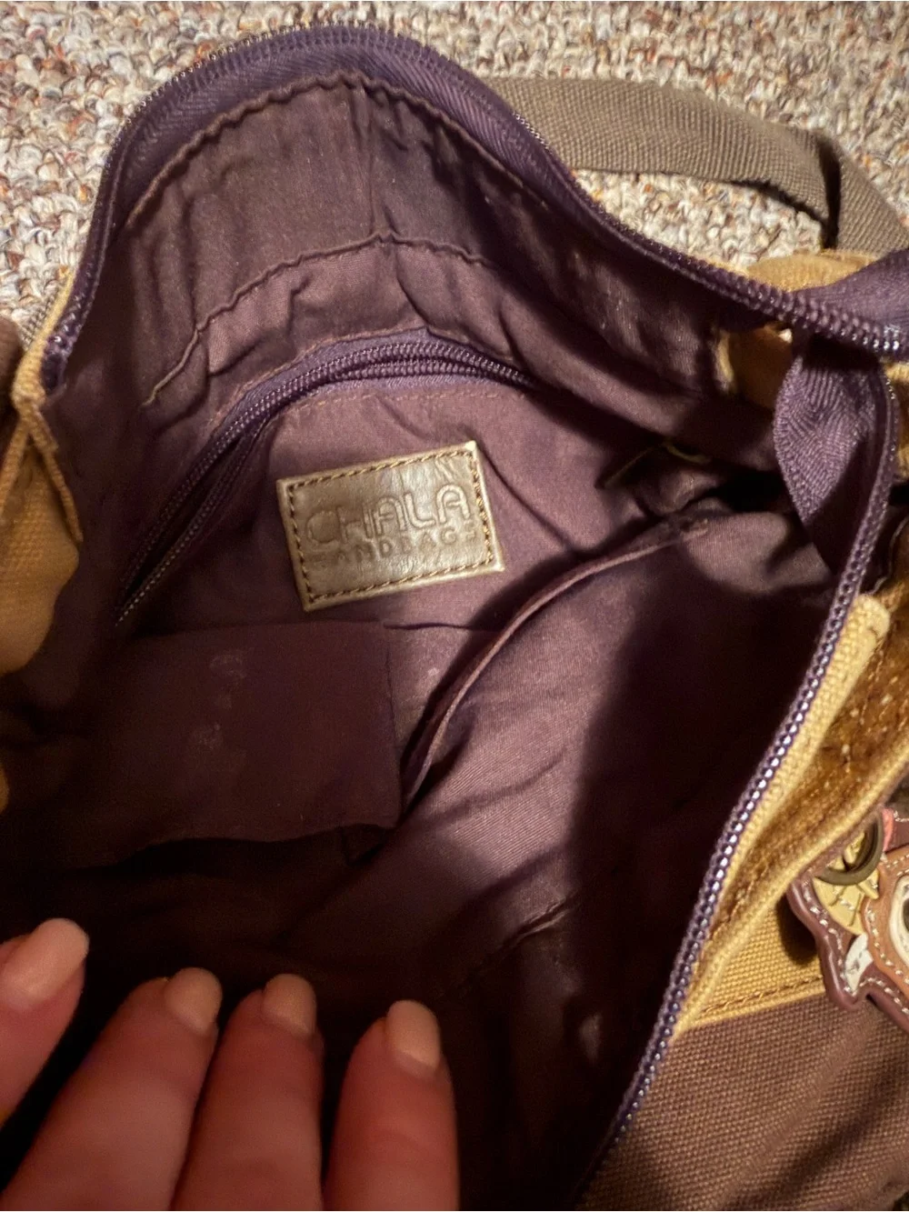 Vintage CHALA - Mustard Canvas Crossbody Bag with Brown Trim